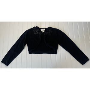Bonnie Jean Black Cropped Cardigan Lace Jewels - Size Girl's Medium 8